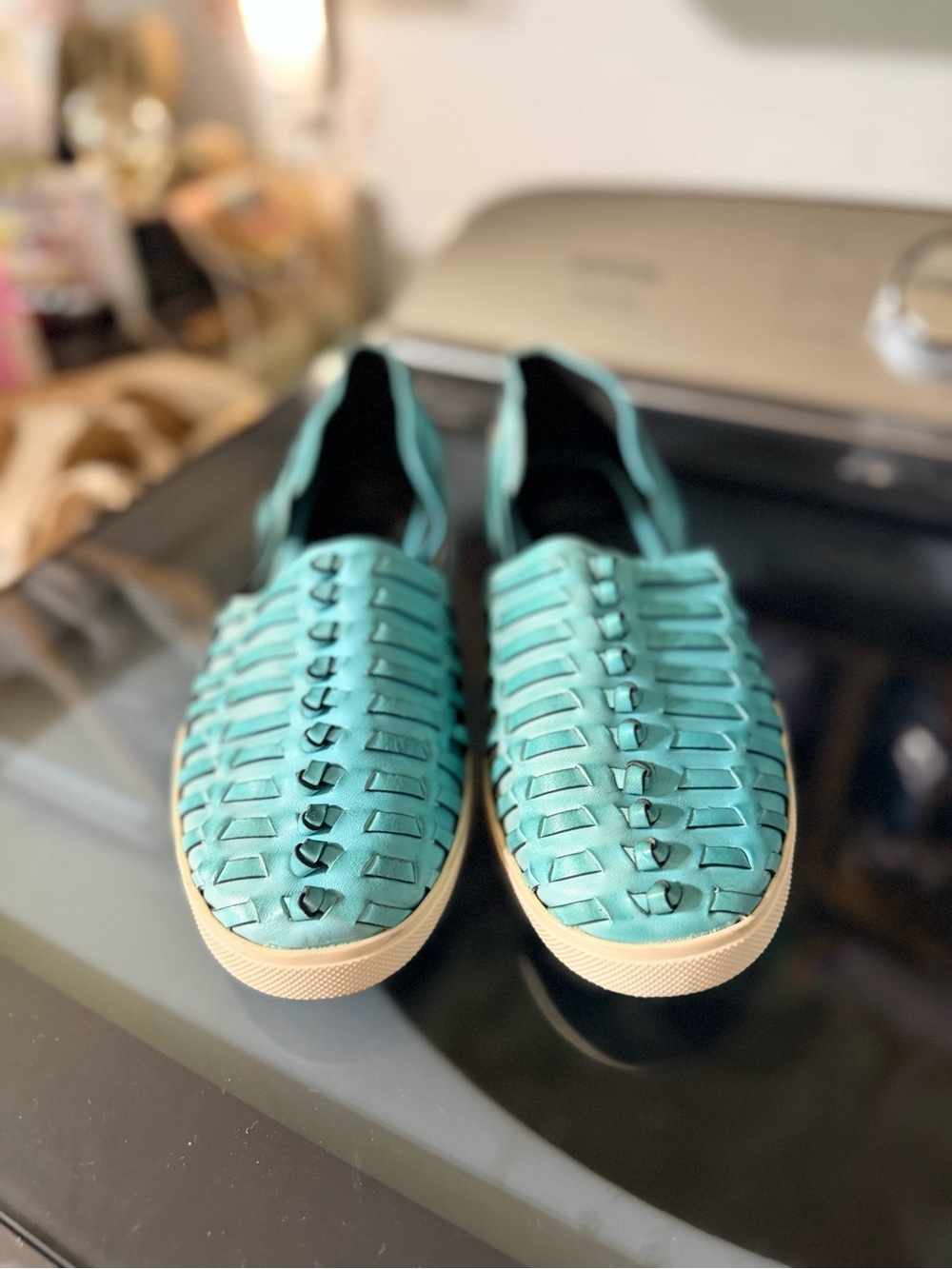 MIA Turquoise Woven Leather Huarache Flats Women's Size 10 Slip On Shoes